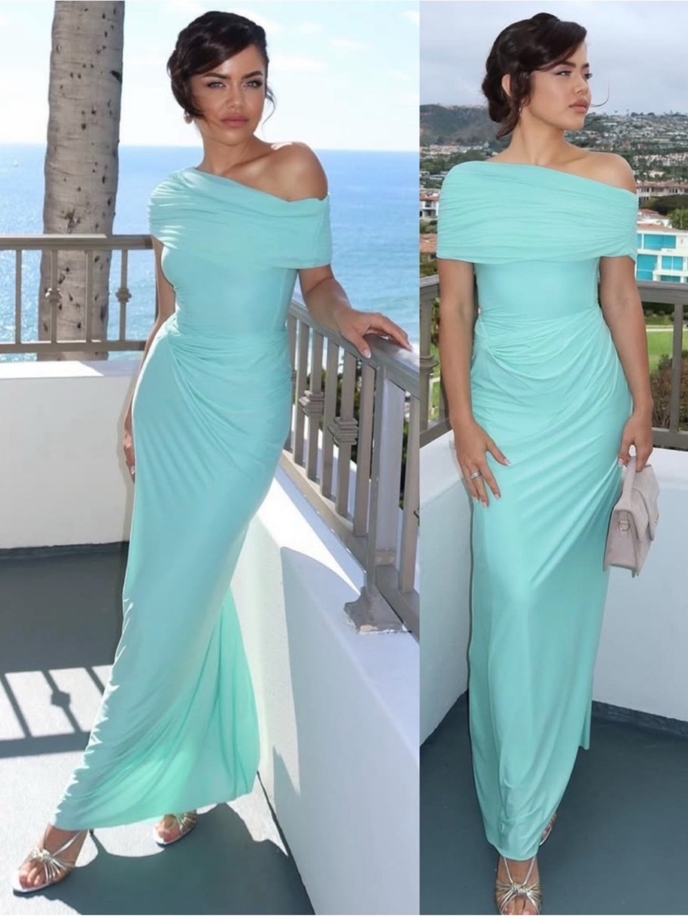 NWT Deme by Gabriella Katya Mint Goddess Draped Ethereal Formal Dress Sz Medium